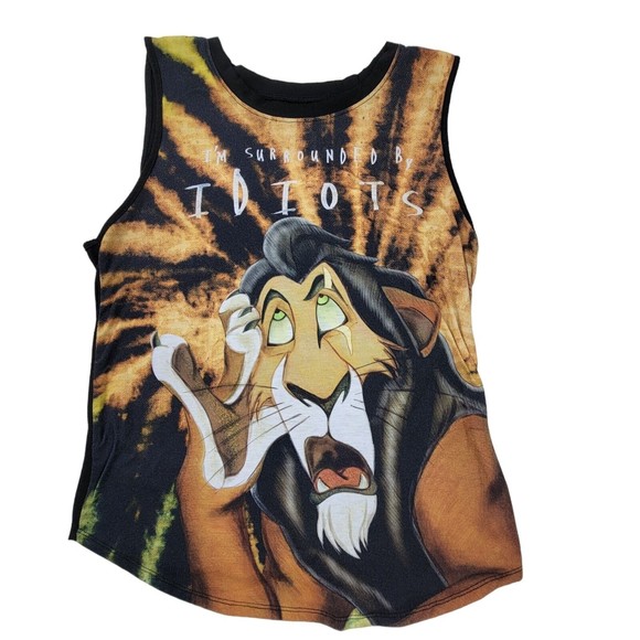 Disney Lion King Top Juniors  Sz S Tank Scar Surrounded By Idiots Cartoon Black - Picture 1 of 11